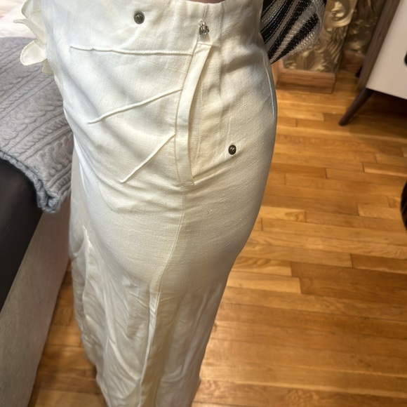 Sonia Rykiel high waist 💯 linen lined tailored pencil midi skirt w flower FR40 - Picture 6 of 17